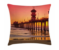 Huntington Beach Pier Sunset Pillow Cover