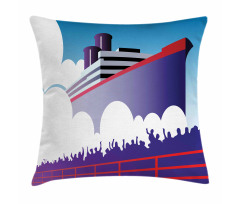 Large Ship with Harbor People Pillow Cover