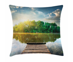 Old Pier Tranquil Sunrise Lake Pillow Cover