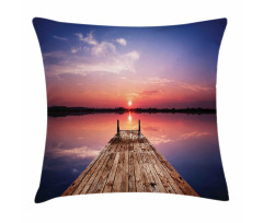 Panoramic Lake Old Pier Sunset Pillow Cover