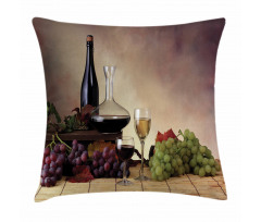 Grapes Wines Bottles Glasses Pillow Cover