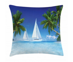 Palm Trees and Sailboats Pillow Cover