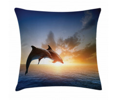 Couple of Dolphins Jump on Sea Pillow Cover