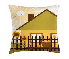 Cartoon House with Garden Pillow Cover