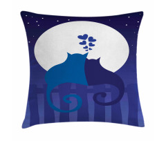 Cats in Love at Night Cartoon Pillow Cover