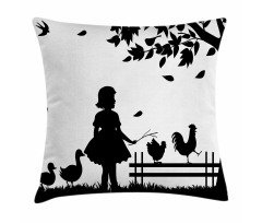 Little Girl Geese Rooster Pillow Cover