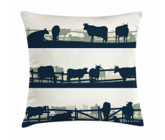 Farm Grazing Cows and Bulls Pillow Cover