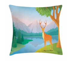 Deer Mountain Landscape Pillow Cover