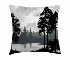 Tree River Flying Bird Pillow Cover