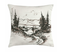 Forest Landscape Sketch Pillow Cover