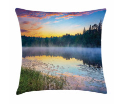 Foggy Sunset on Lake Pillow Cover