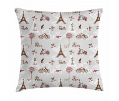 Vespa Bikes Eiffel Hearts Pillow Cover
