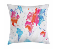 Watercolored World Map Pillow Cover