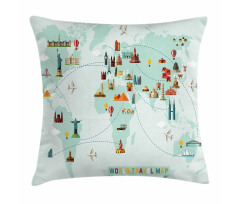 Famous World Travel Map Pillow Cover