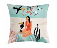 Summer Girl with Toucan Pillow Cover