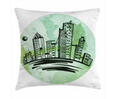 Watercolor Buildings Art Pillow Cover