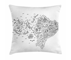 Infographic Doodle Line Map Pillow Cover