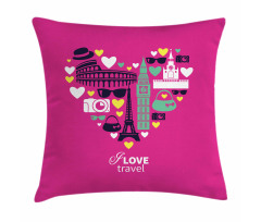 Traveling European Landmarks Pillow Cover