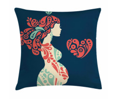 Pregnant Woman and Heart Pillow Cover