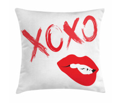 Lipsticked Woman Biting Lips Pillow Cover