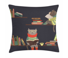 Funny Bookshelf Cat Reading Pillow Cover