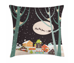 Snow Santa with Deer Town Pillow Cover