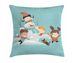 Cartoon of Kids Having Fun Pillow Cover