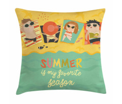 Sunbathing Kids Beach Doodle Pillow Cover