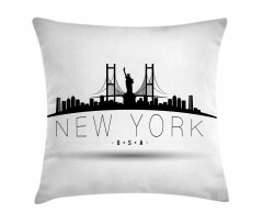 New York USA Wording Landmarks Pillow Cover