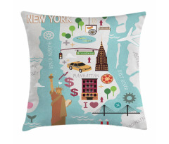 New York Infographic Doodle Map Pillow Cover