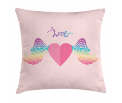 Love Heart Rainbow Wings Pillow Cover