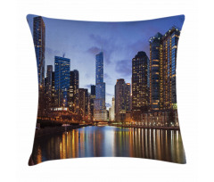 Chicago Riverside at Night Pillow Cover