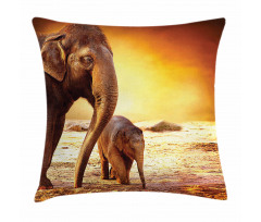 Mother Baby Elephant Family Pillow Cover