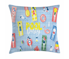 Doodle Characters Summer Pillow Cover