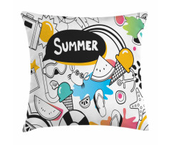 Summer Items Pictogram Pillow Cover