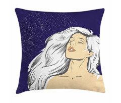 Comic Drawing Woman at Night Pillow Cover