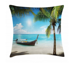 Small Boat Sunny Ocean Pillow Cover