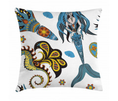 Mermaid and Sea Horse Pillow Cover