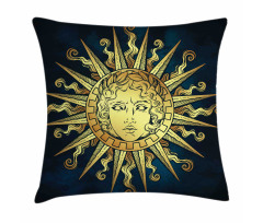 Sun with Antique Woman Face Pillow Cover