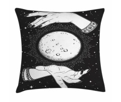 Moon in Fortune Teller Hands Pillow Cover