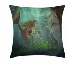 Mermaid with Seahorse Pillow Cover