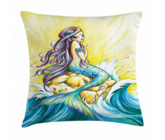 Fantasy Woman on Rock Pillow Cover
