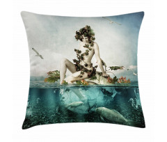 Mermaid on a Shell Pillow Cover