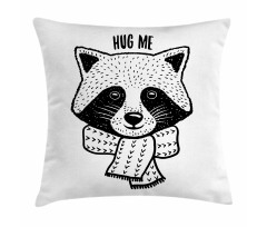 Raccoon with Hug Me Words Pillow Cover