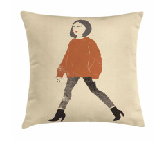 Girl in Fashionable Clothes Pillow Cover