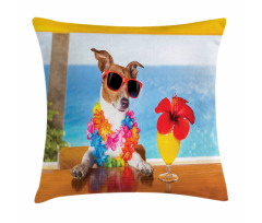 Cool Dog Sitting at Beach Bar Pillow Cover
