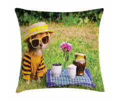 Clothed Puppy at Picnic Pillow Cover