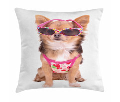 Puppy with Summer Clothes Pillow Cover