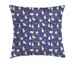 Floral Bunnies Poses Pillow Cover
