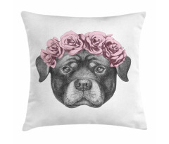 Portrait of Dog in Roses Pillow Cover